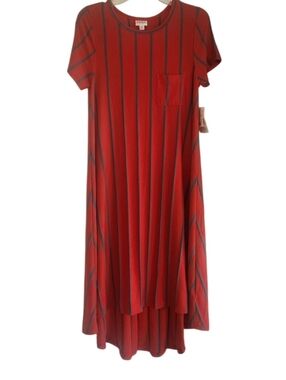 LuLaRoe Red Striped Short-Sleeve Midi Dress Sz Xxs Nwt